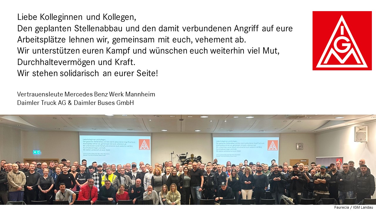 Solidarische Grüße für Faurecia von Daimler aus Mannheim